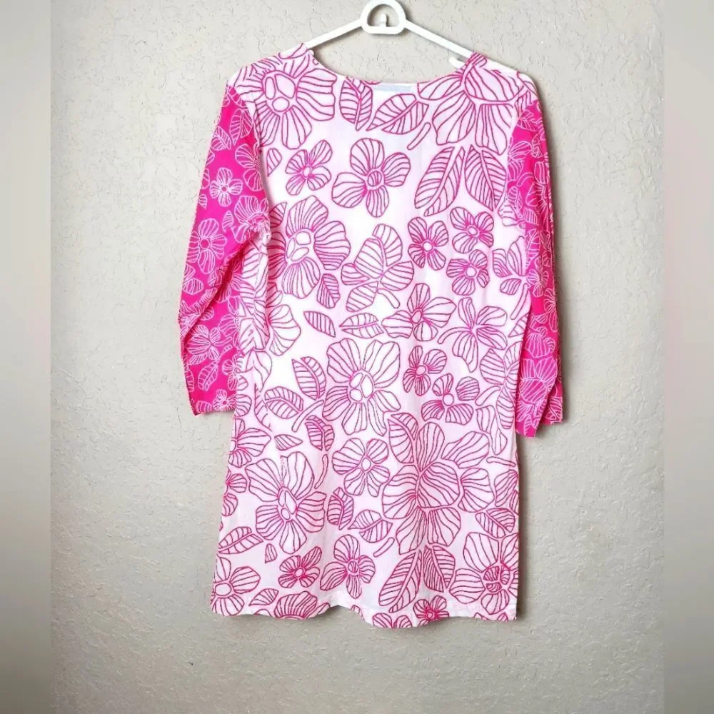 Gretchen Scott Floral Cotton Top Tunic Womens Pink White Size M